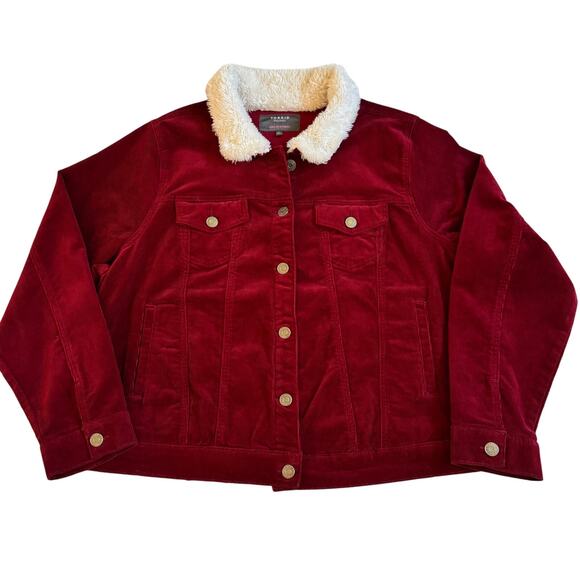 Torrid Corduroy Sherpa Lined Trucker Jacket Rhubarb Red Plus Sz 3X EUC Stunning - Picture 5 of 14